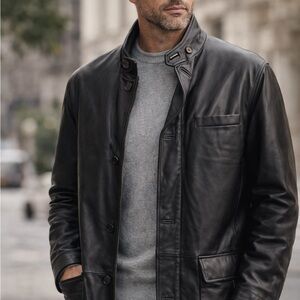 Brooks Brothers Black Leather Trench Coat